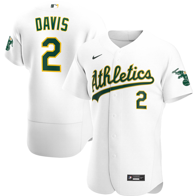 2020 MLB Men Oakland Athletics #2 Khris Davis Nike White Home 2020 Authentic Player Jersey 1